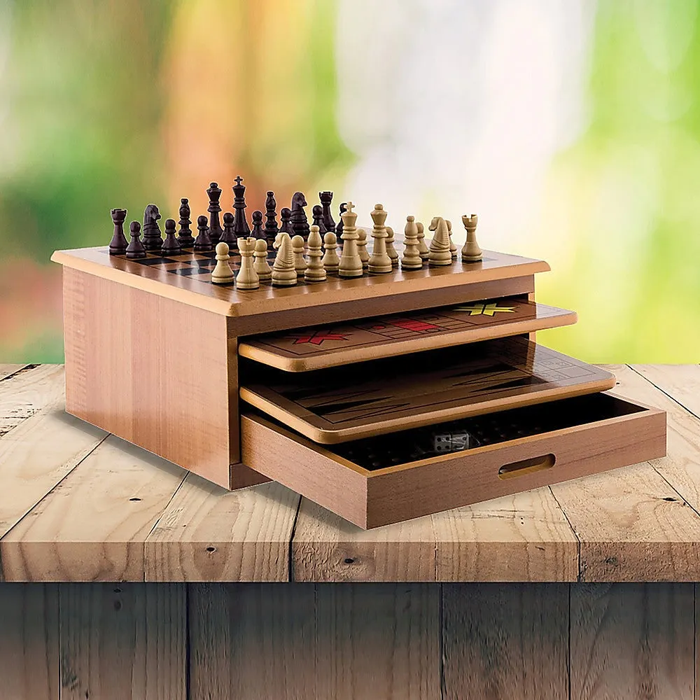 10 in 1 Wooden Chess Board Set, Slide-Out Design, Plywood