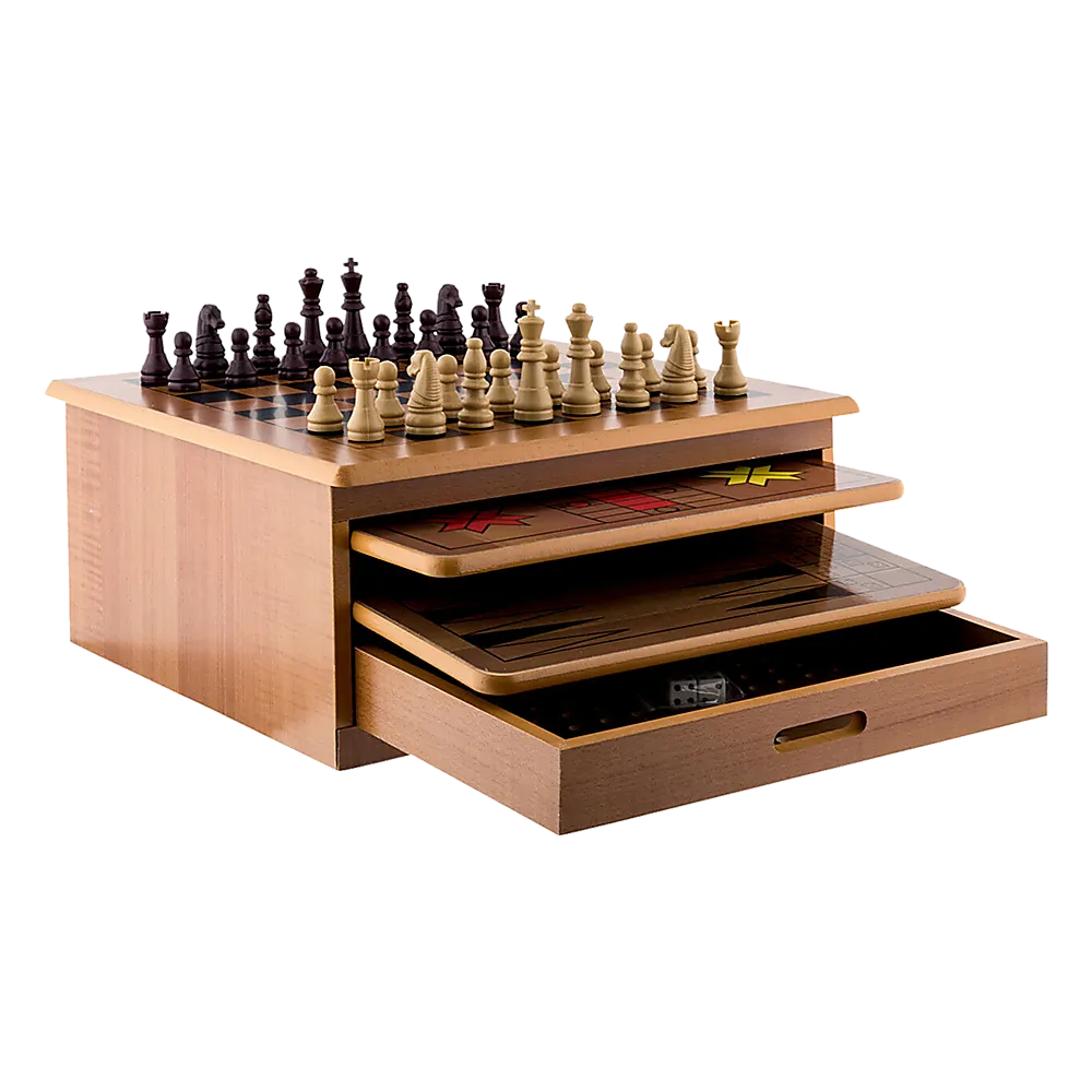 10 in 1 Wooden Chess Board Set, Slide-Out Design, Plywood