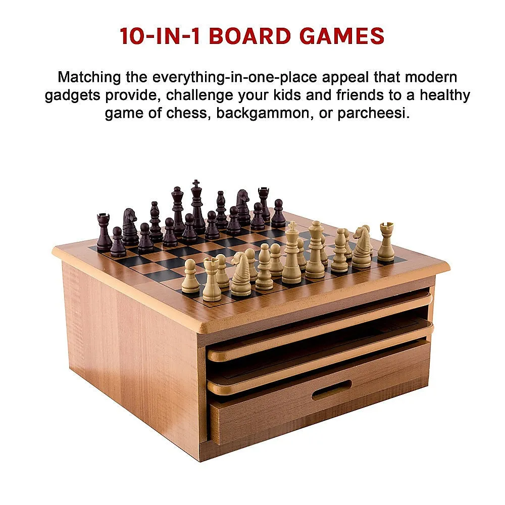 10 in 1 Wooden Chess Board Set, Slide-Out Design, Plywood