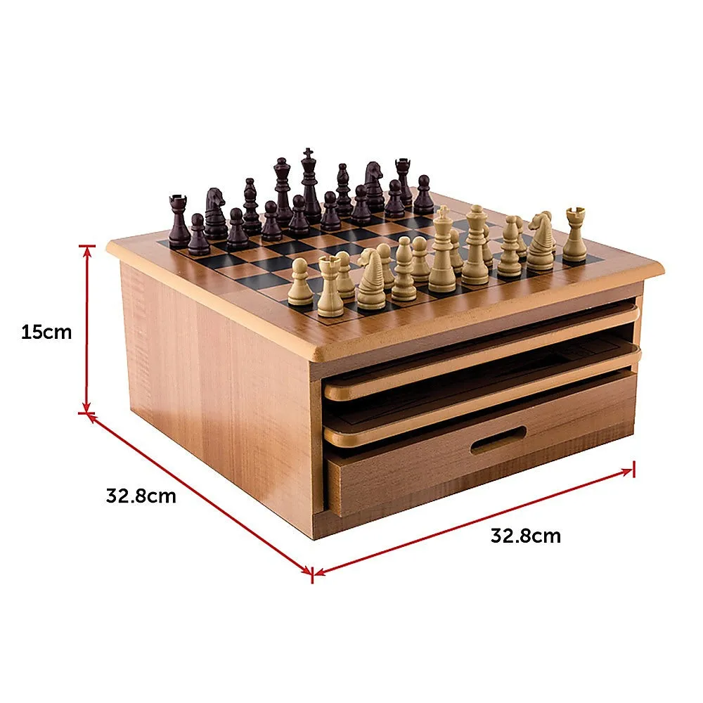 10 in 1 Wooden Chess Board Set, Slide-Out Design, Plywood