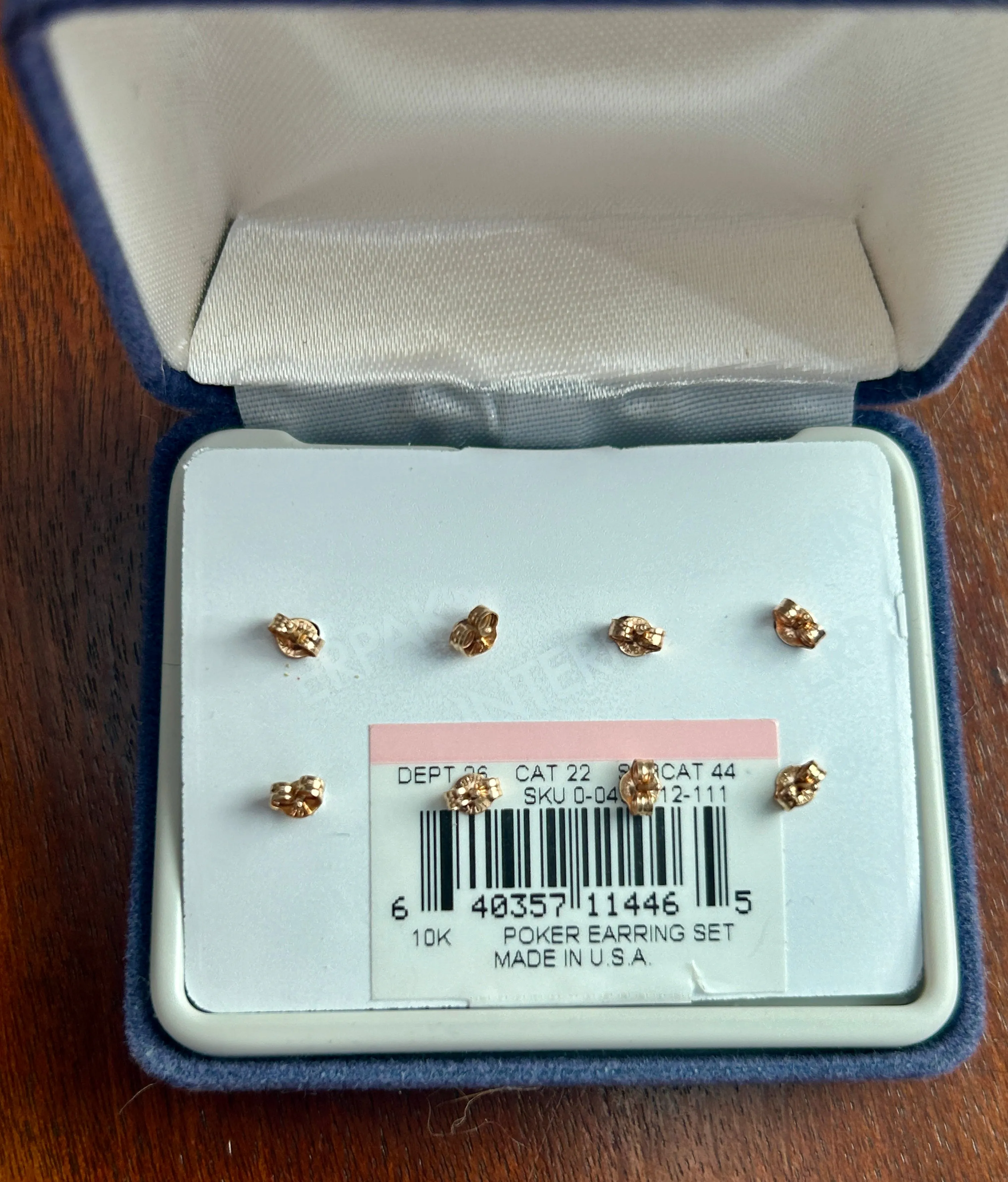 10k Yellow Gold Card Game Poker Stud Earring Set Hearts Spades Diamonds