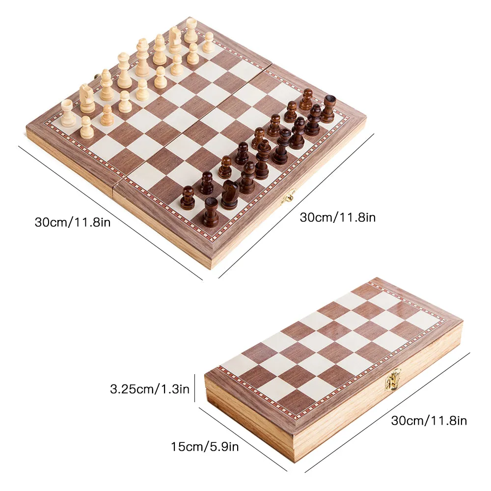 3-in-1 Multifunctional Wooden Chess Set 30 x 30cm