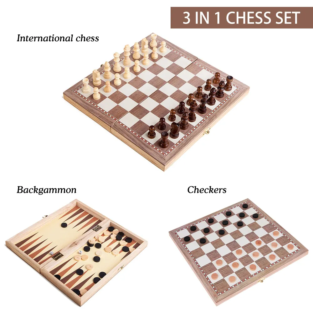 3-in-1 Multifunctional Wooden Chess Set 30 x 30cm