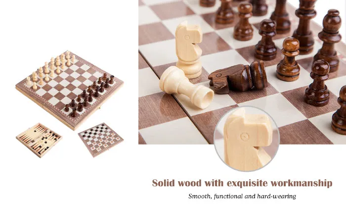 3-in-1 Multifunctional Wooden Chess Set 30 x 30cm