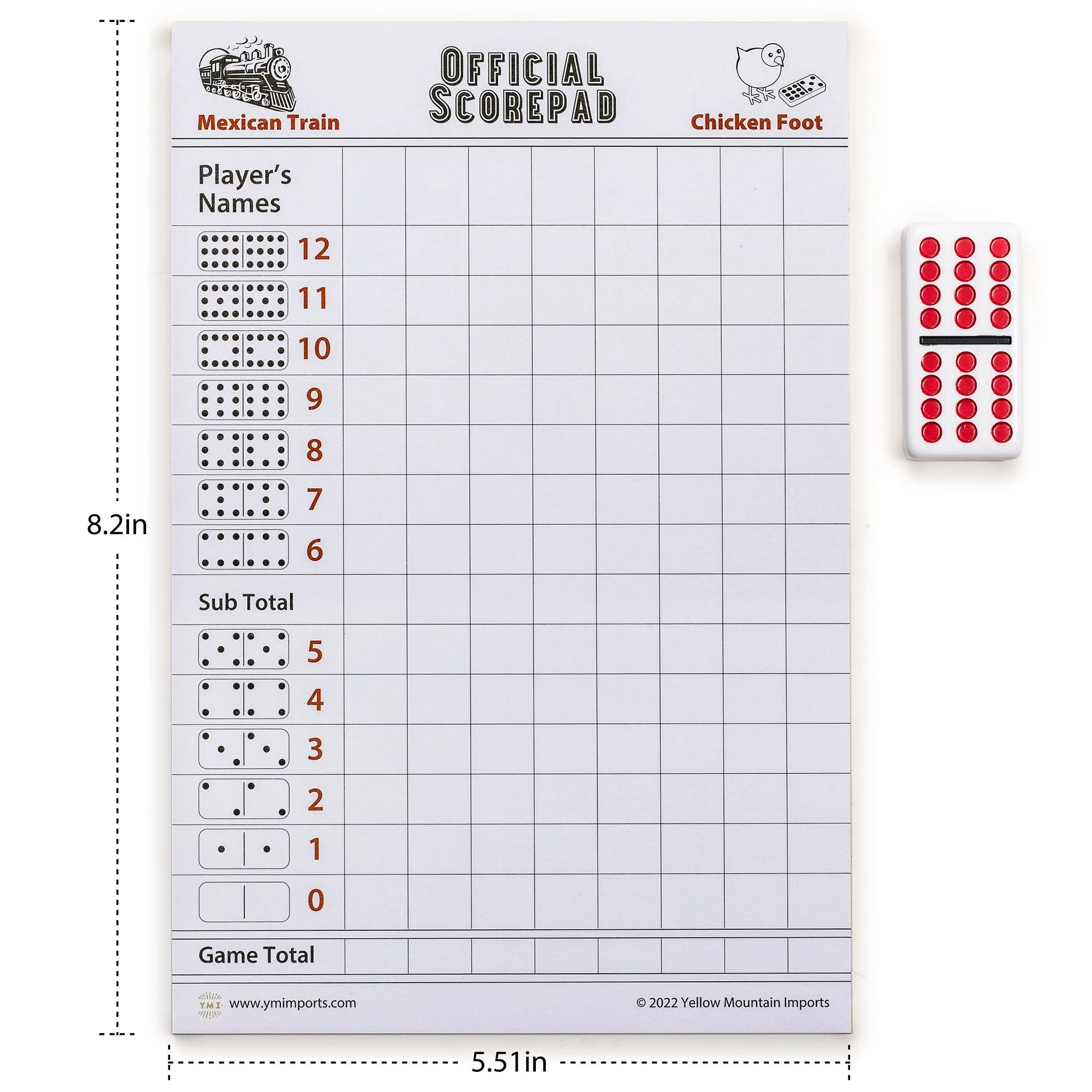 3-Pack Mexican Train and Chicken Foot Dominoes Scorepad - 180 Sheets