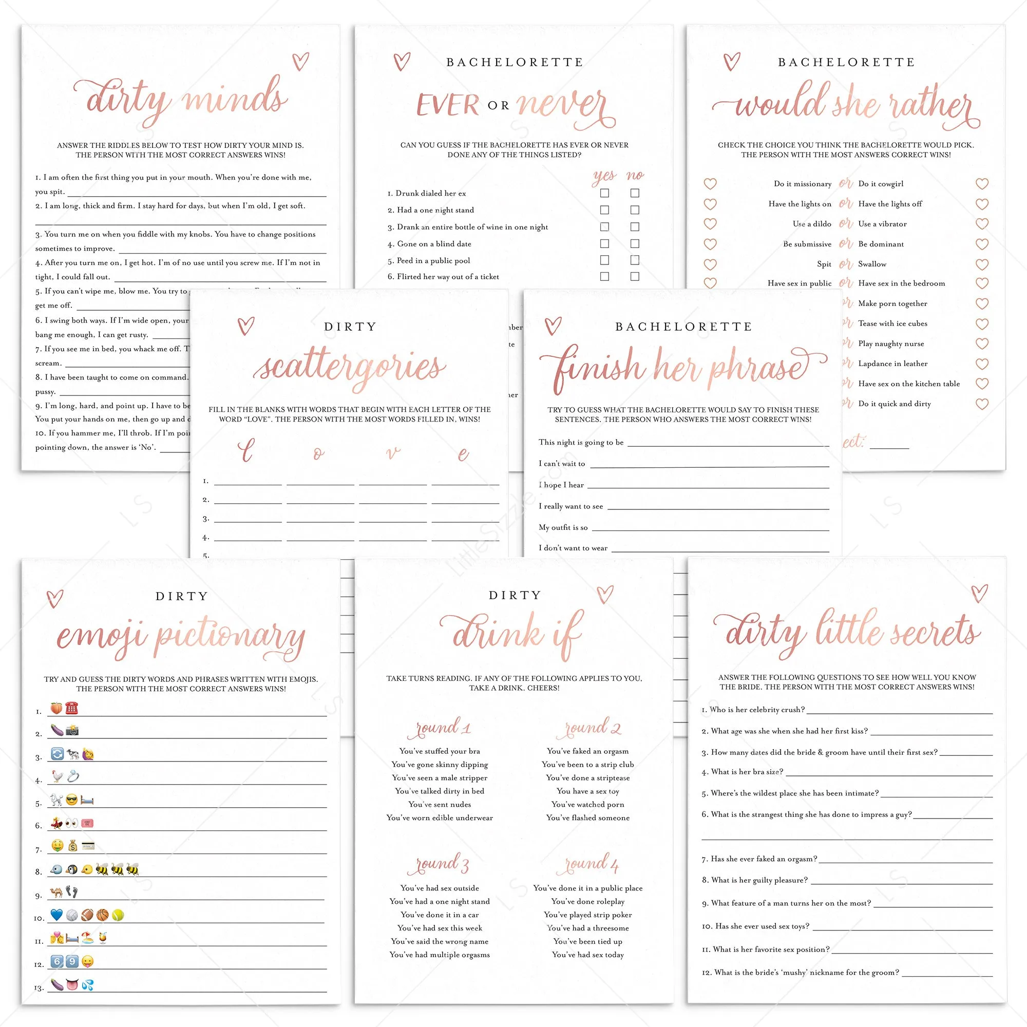 8 Printable Bachelorette Games Rose Gold