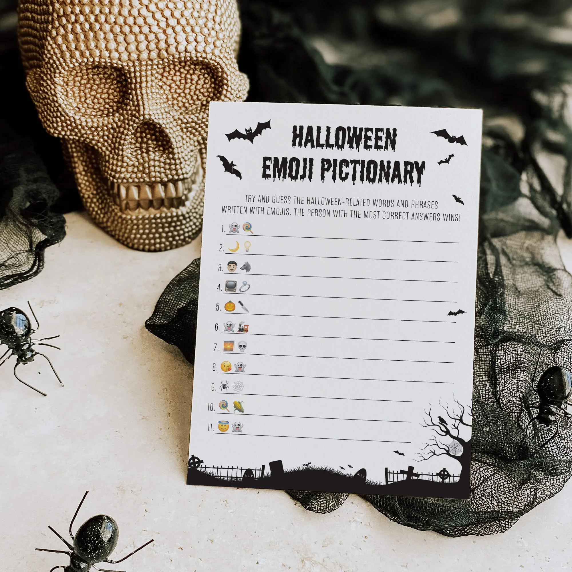 Adult Halloween Party Games Pack Black & White Instant Download