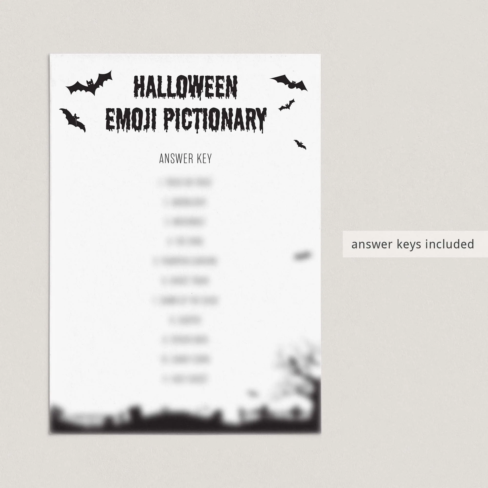 Adult Halloween Party Games Pack Black & White Instant Download