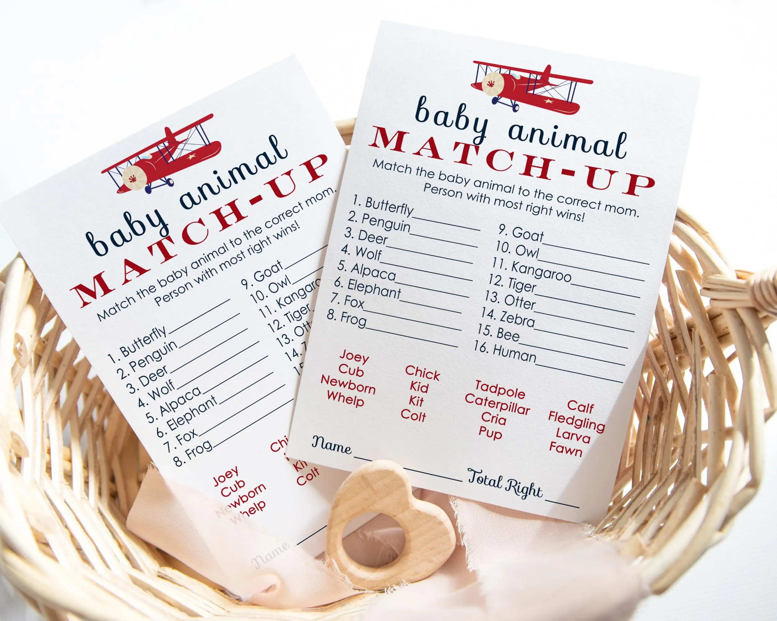 Airplane Animal Matching Game for Baby Shower (25 Card Pack)