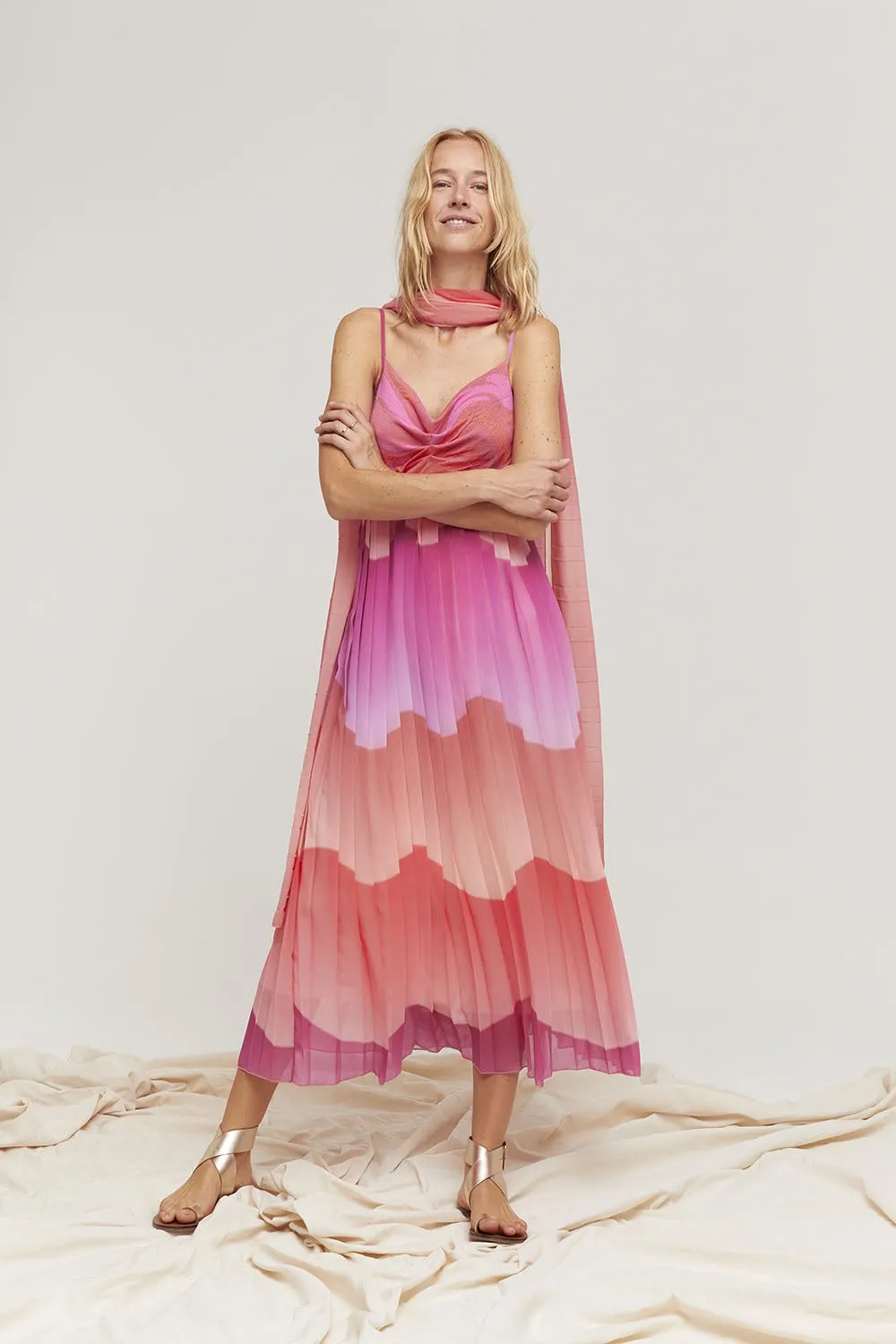 AM Pink Reims Pleated  Dress