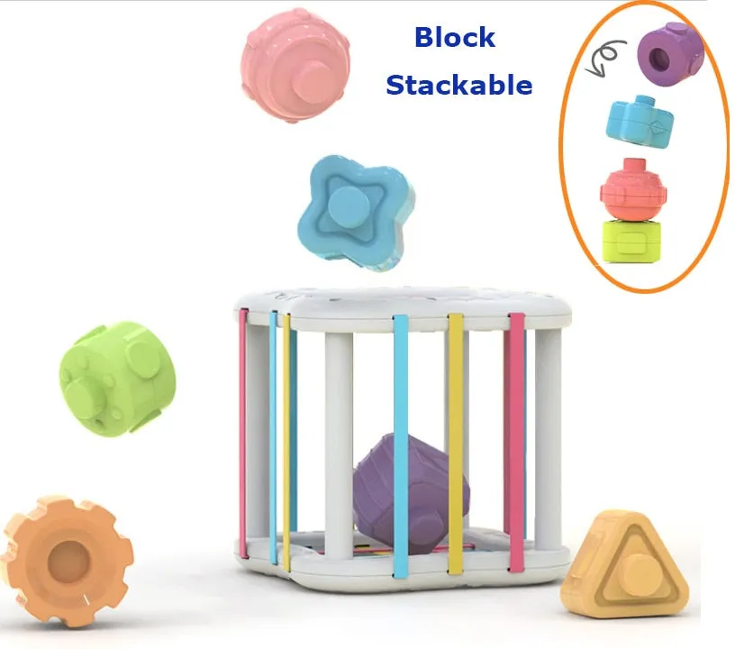 Baby Shape Sorting Toy  motor skill tactile touch toy 10 months to 3 years  soft cube montessori educational toys