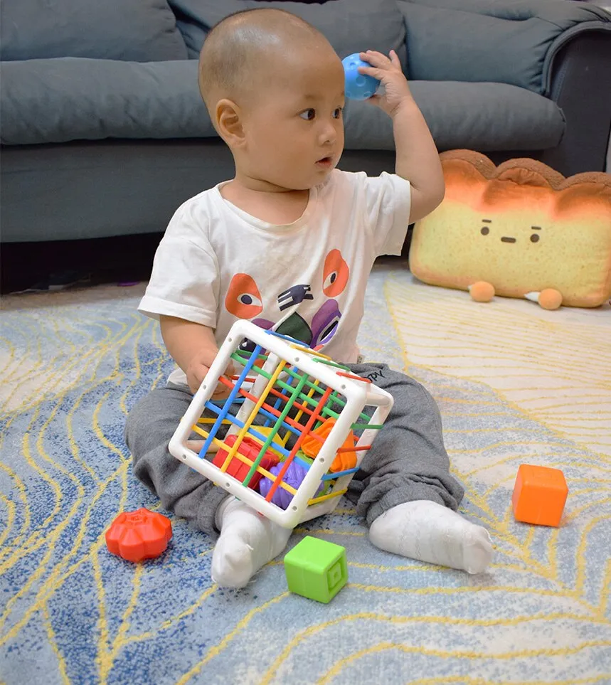 Baby Shape Sorting Toy  motor skill tactile touch toy 10 months to 3 years  soft cube montessori educational toys