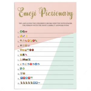 Baby Shower Emoji Pictionary Game Pink Mint and Gold