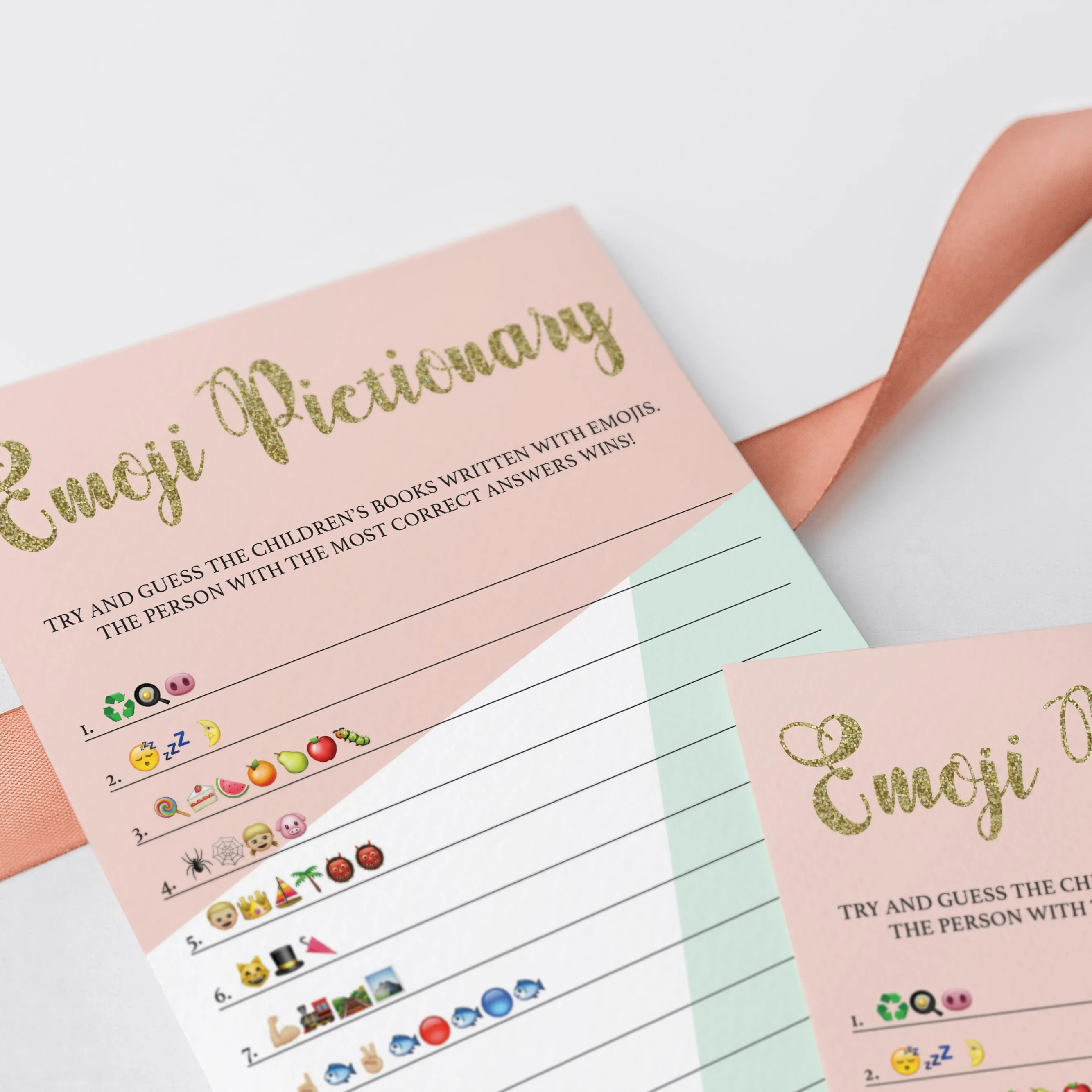 Baby Shower Emoji Pictionary Game Pink Mint and Gold