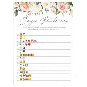 Blush Bridal Emoji Pictionary Game Printable