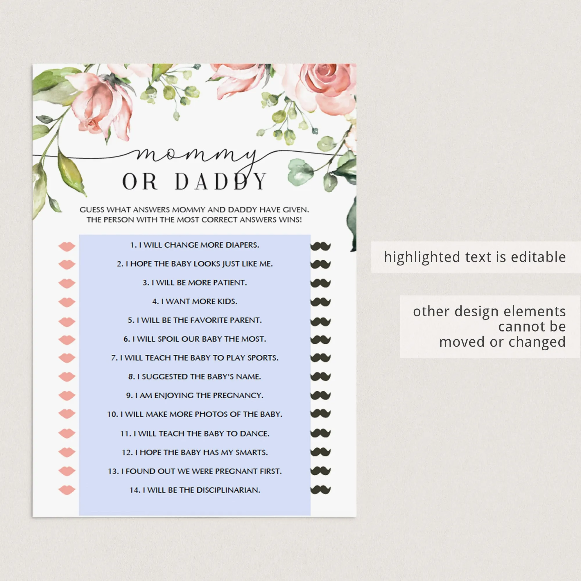 Blush Floral Baby Party Games Package Printable