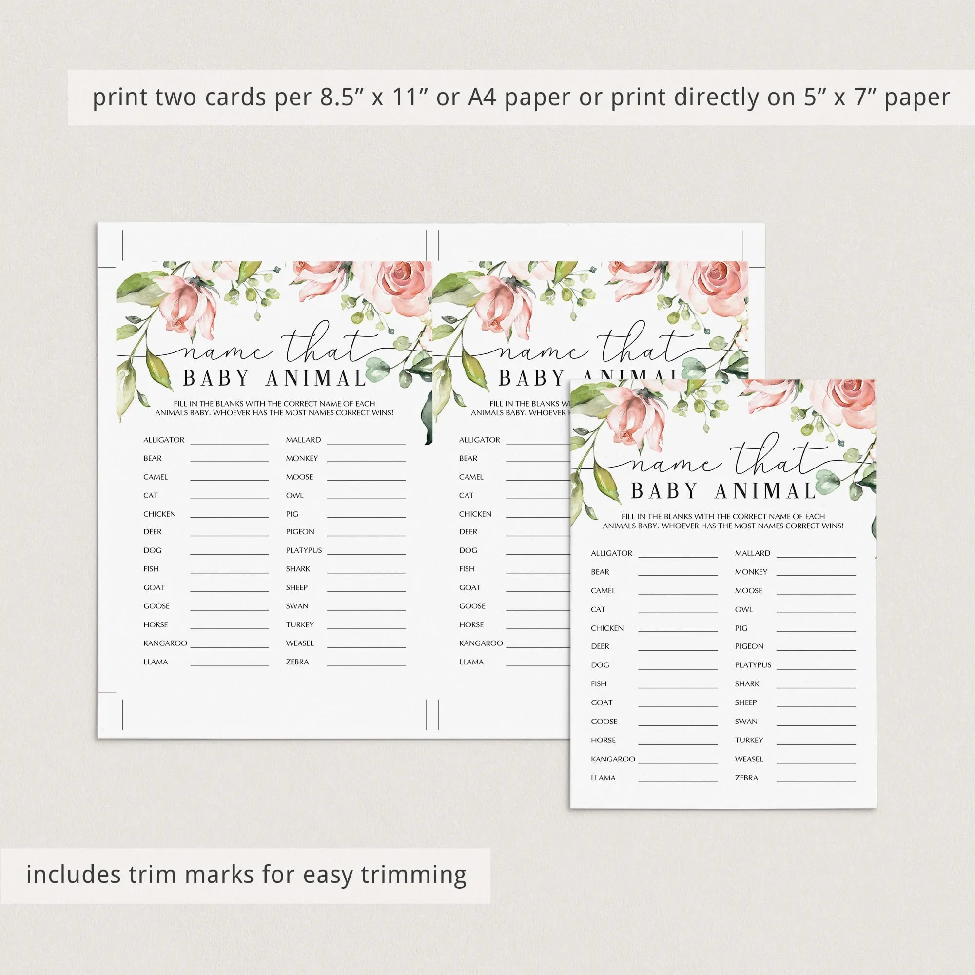 Blush Floral Baby Party Games Package Printable