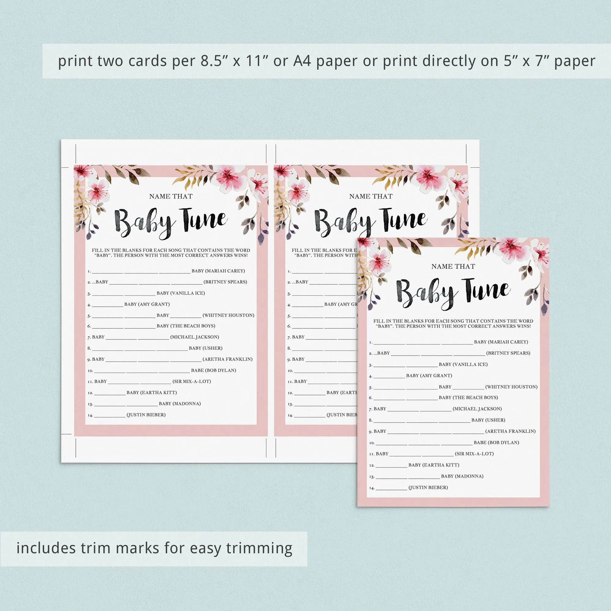 Blush Floral Baby Shower Game Pack for Girls