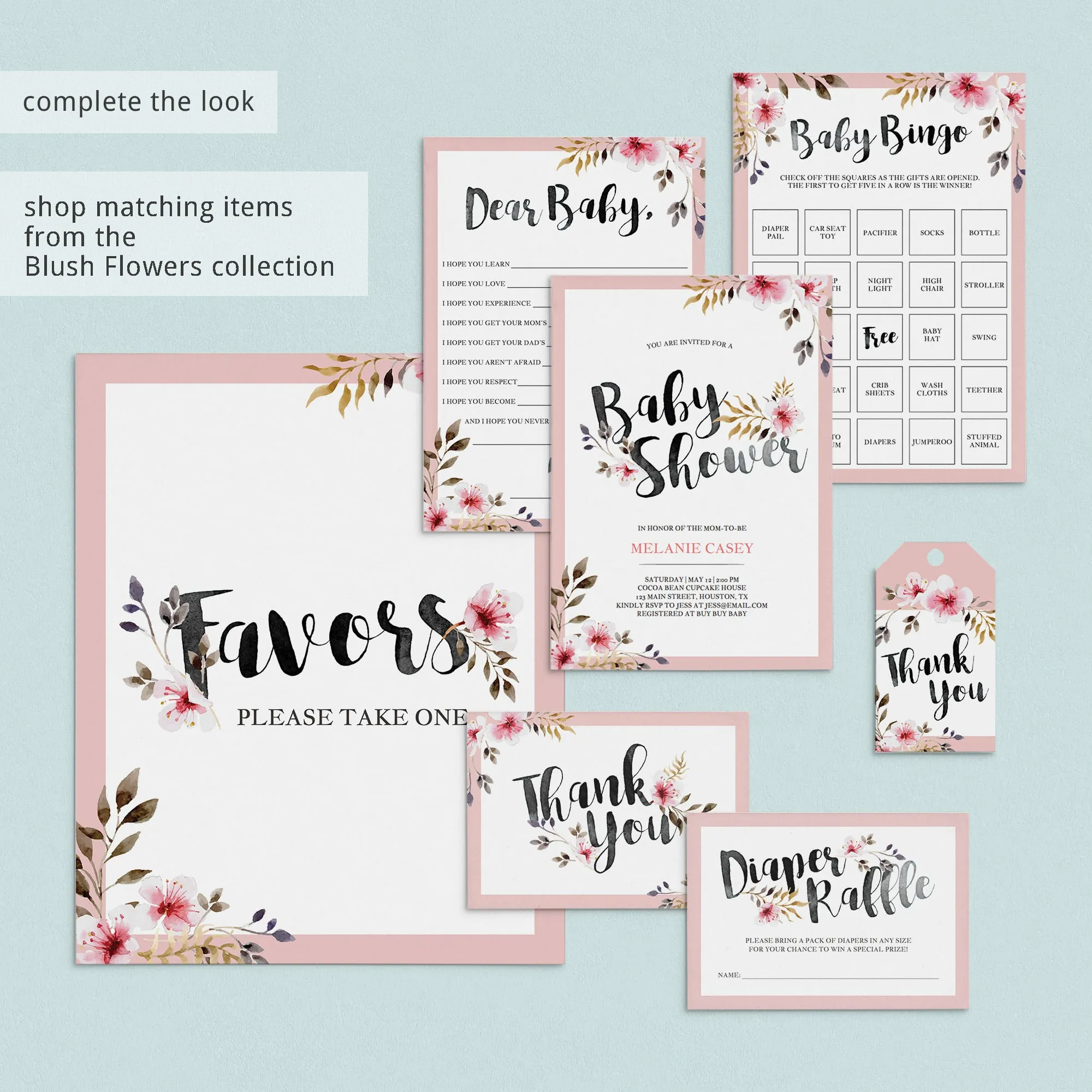 Blush Floral Baby Shower Game Pack for Girls