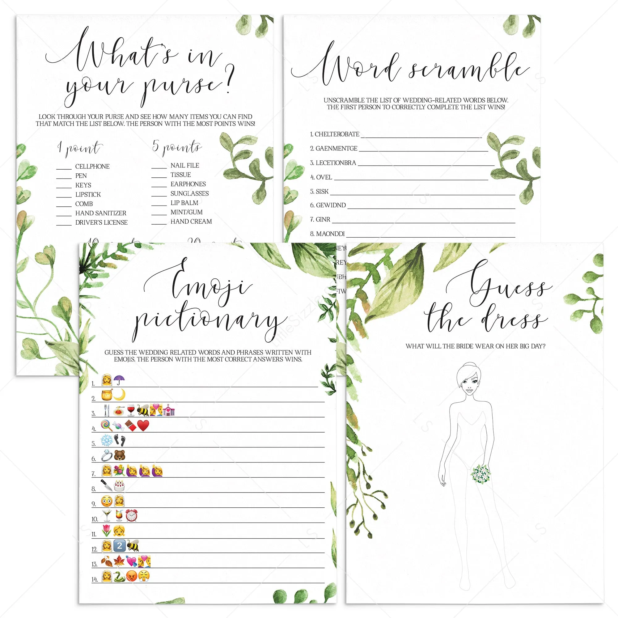 Botanical Bridal Shower Games Printables Bundle