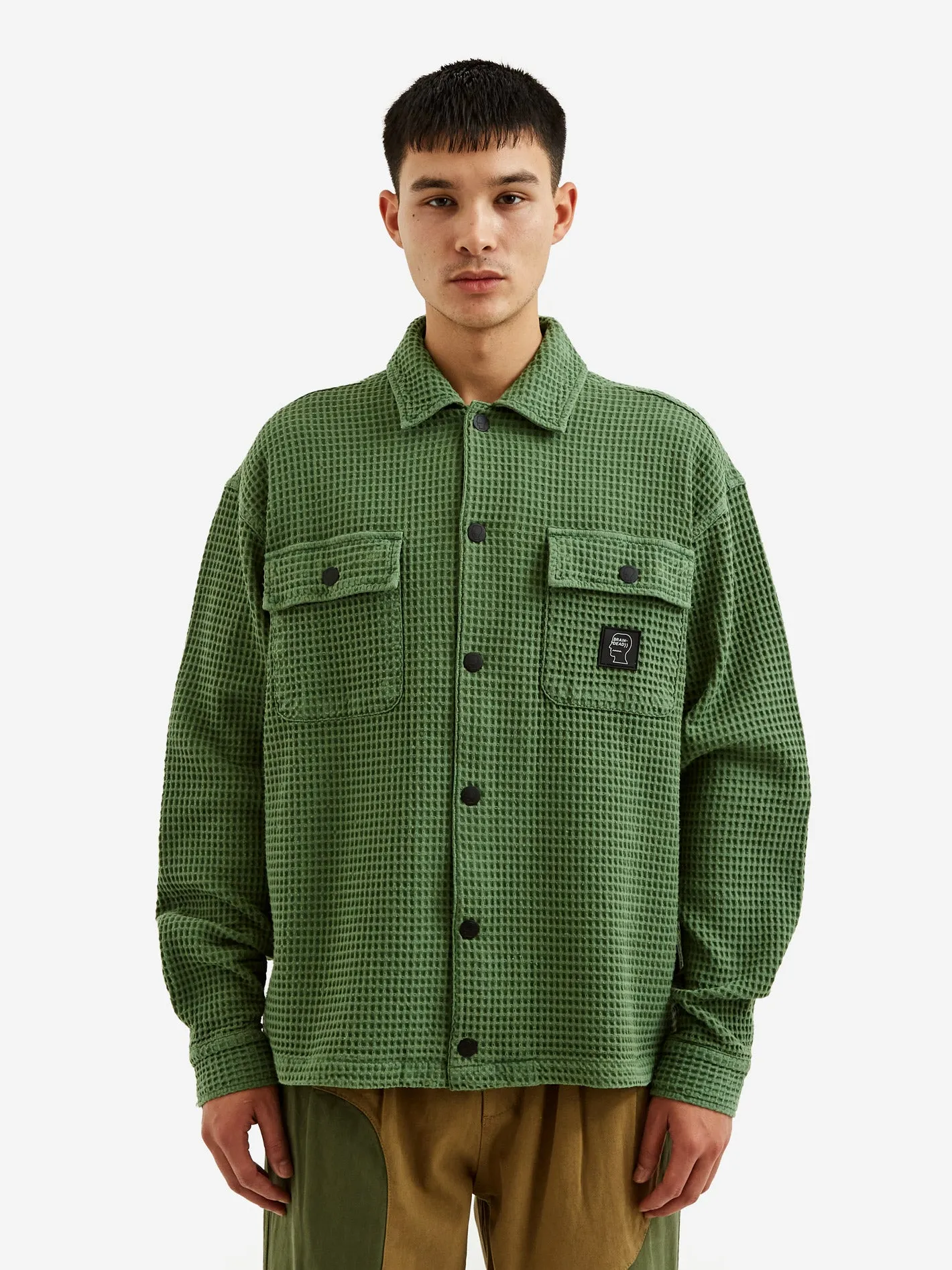 Brain Dead Waffle Snap Front Shirt - Moss