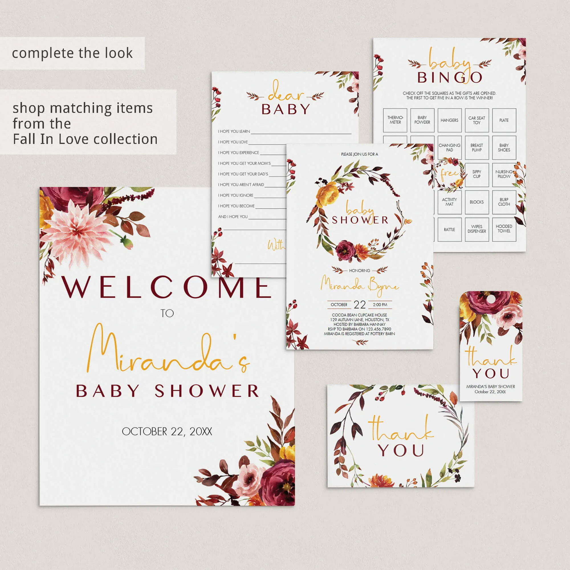 Burgundy Leaves Baby Shower Emoji Game Printable