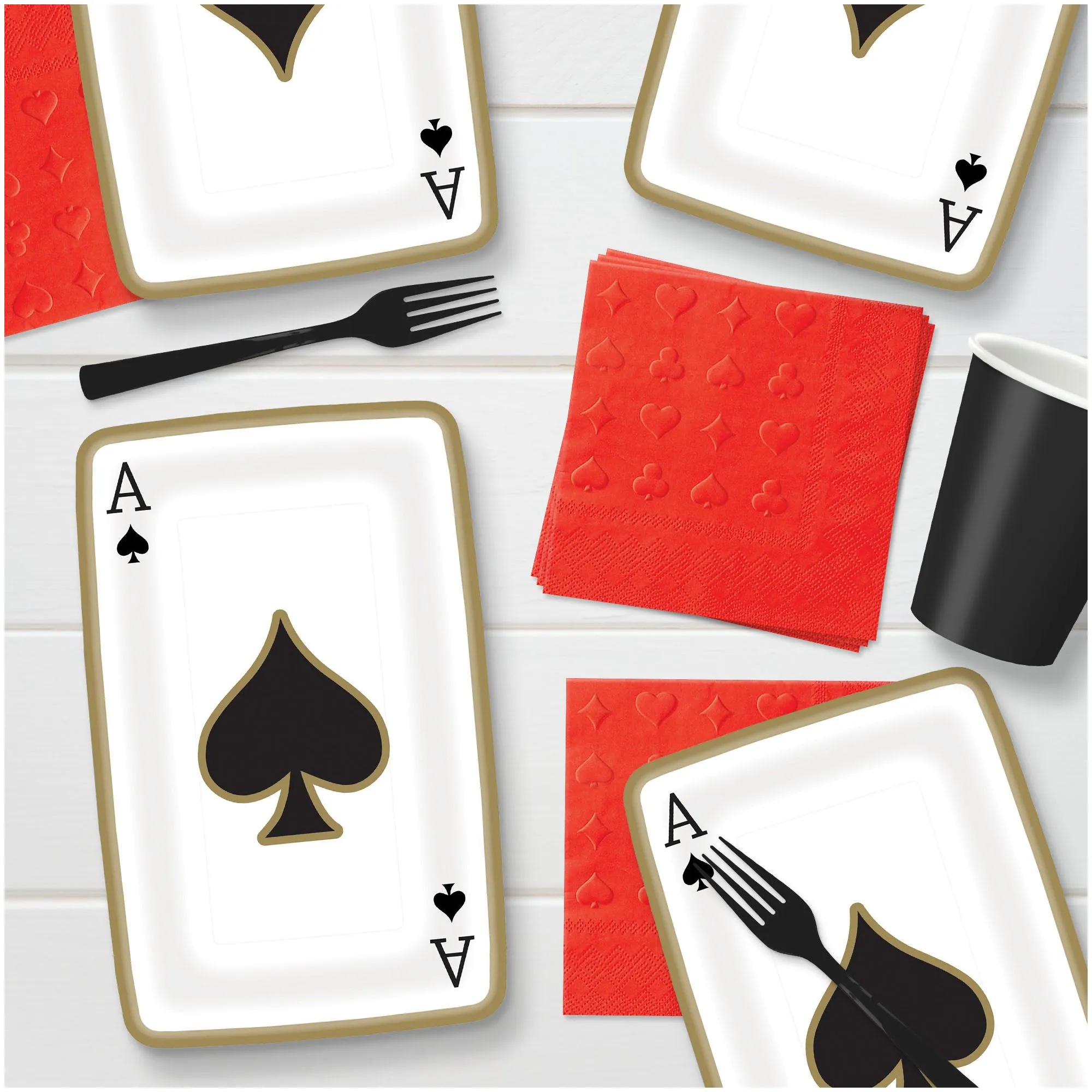 Card Night, Casino Party, and Magic Party Supplies - Card Shaped Paper Plates and Napkins