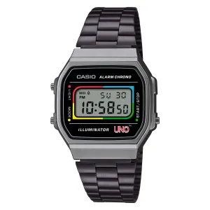 Casio Digital Vintage UNO’?????¶ôÇï¶ô¶© Collaboration Model Black Ion Plated Stainless Steel Band Watch A168WEUC-1A