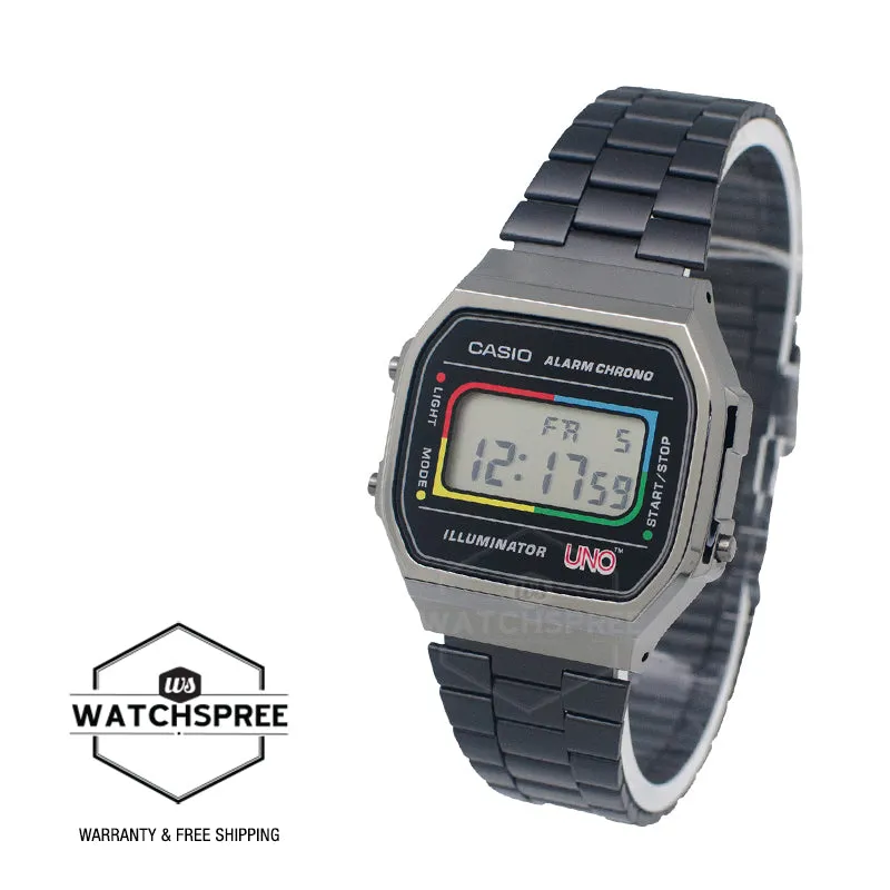 Casio Digital Vintage UNO’?????¶ôÇï¶ô¶© Collaboration Model Black Ion Plated Stainless Steel Band Watch A168WEUC-1A