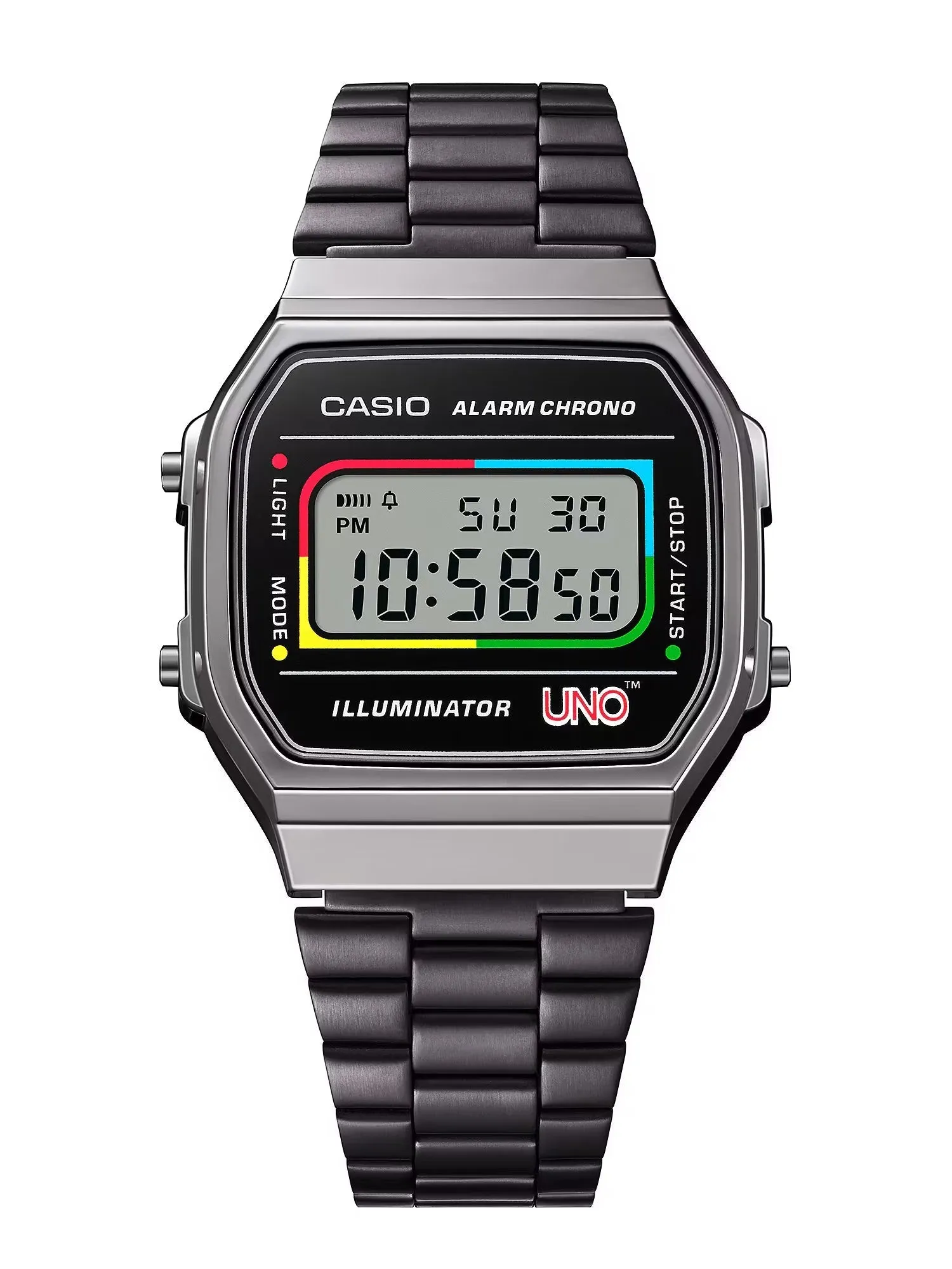 CASIO x UNO™ Collaboration Vintage Series Black Digital Watch A168WEUC-1A