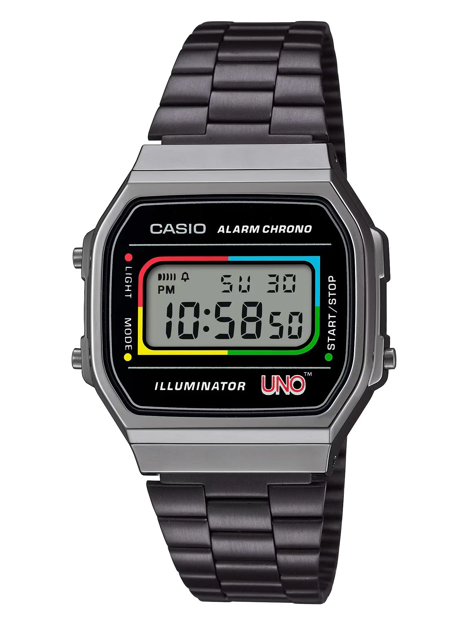 CASIO x UNO™ Collaboration Vintage Series Black Digital Watch A168WEUC-1A