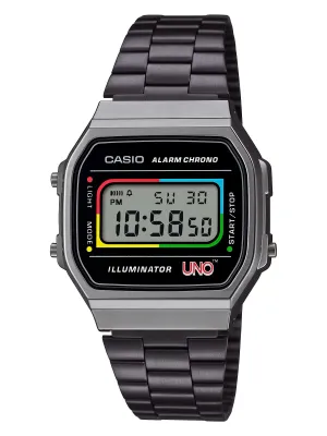 CASIO x UNO™ Collaboration Vintage Series Black Digital Watch A168WEUC-1A