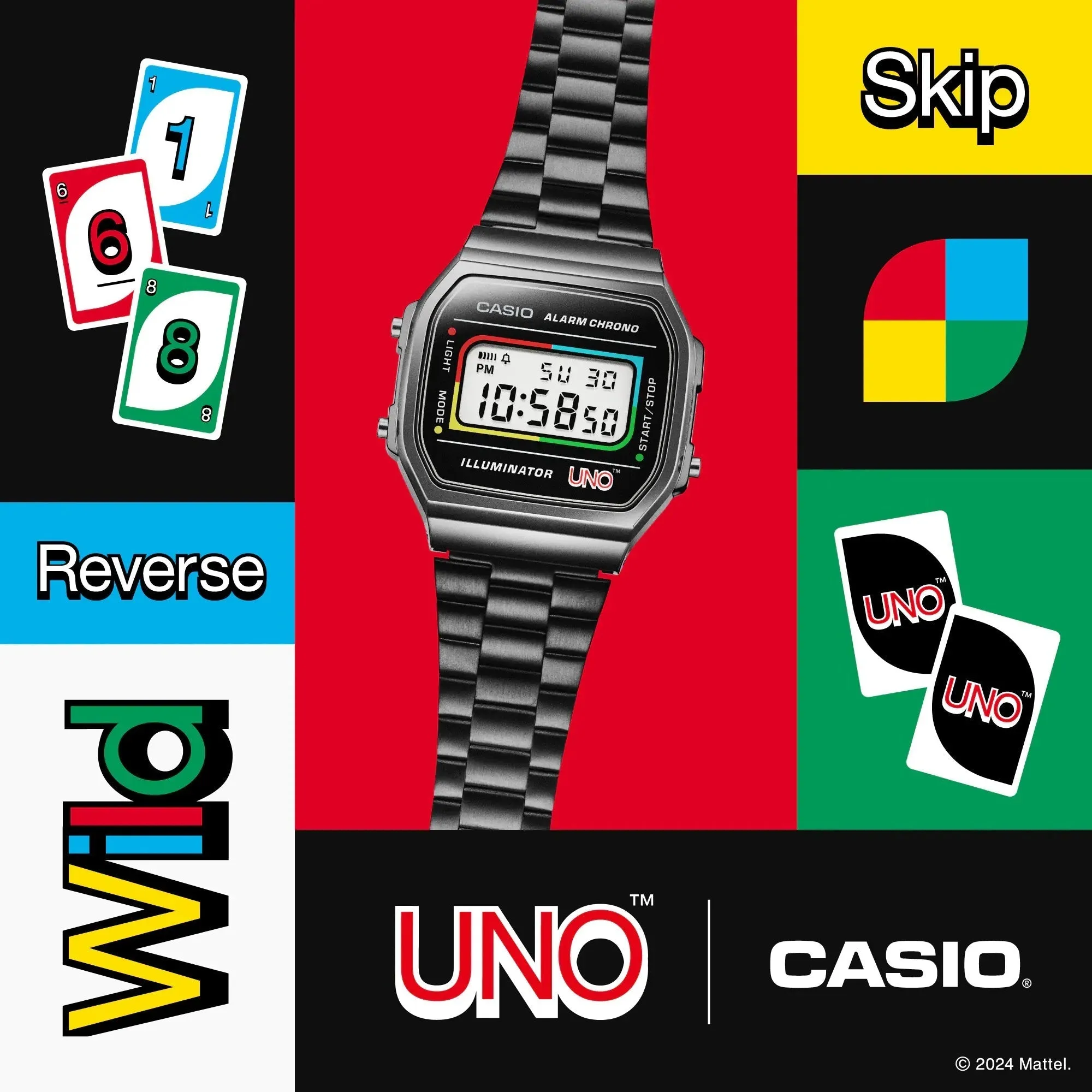 CASIO x UNO™ Collaboration Vintage Series Black Digital Watch A168WEUC-1A