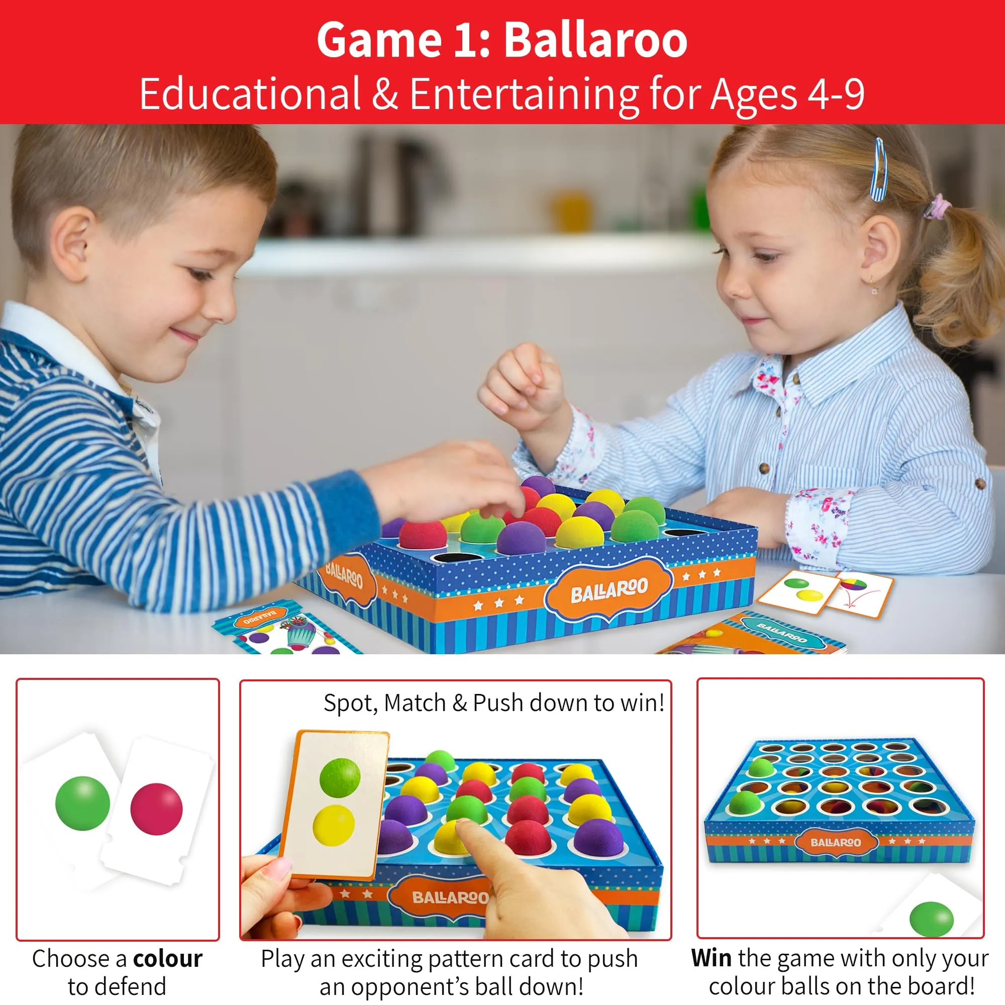 Chalk & Chuckles Ballaroo 3-in-1 Brain Games for Kids Age 4-8 Year Old, STEM Educational Toys, Mind Game, Sudoku, Ball Sort Puzzle, Gifts for Girls, Boys Ages 5, 6, 7