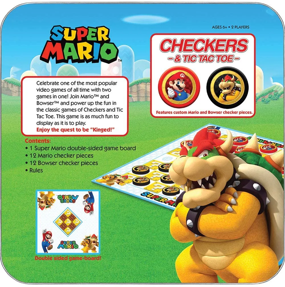 Checkers & Tic-Tac-Toe Super Mario and Bowser Collectors Game Tin Box Set