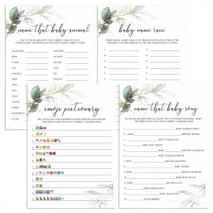 Chic Baby Shower Games Printable Watercolor Greenery and Gold