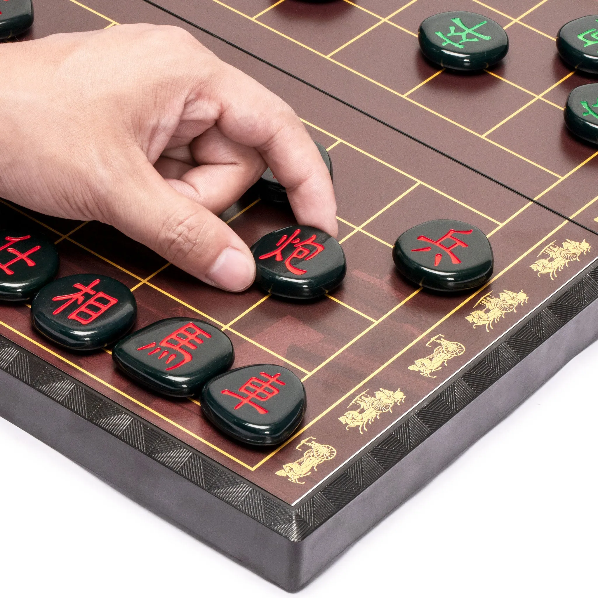 Chinese Chess (Xiangqi) Large Magnetic Travel Board Game Set (14.6") with Black Playing Pieces