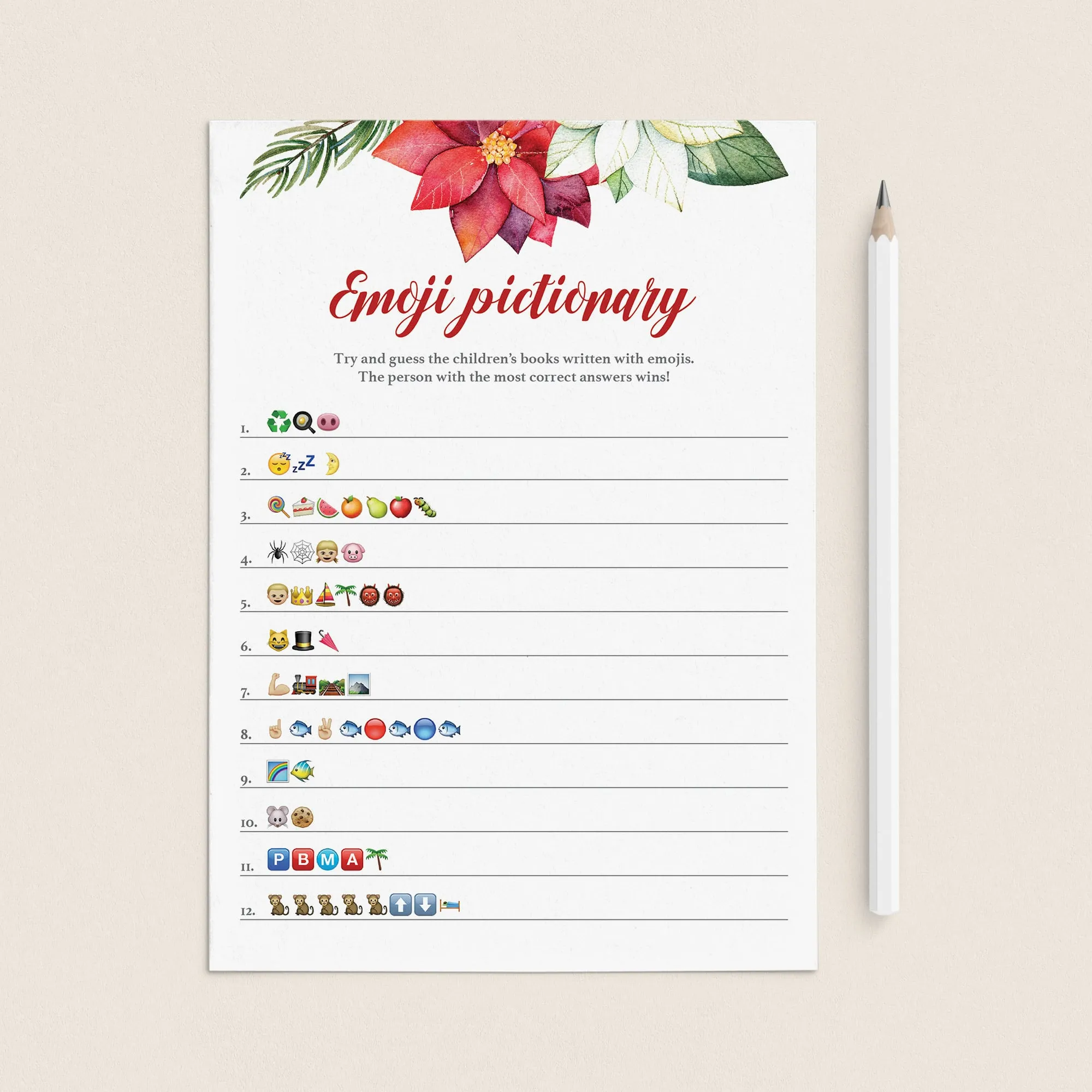 Christmas Baby Shower Emoji Game Printable