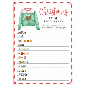 Christmas Carol Emoji Pictionary Game Ugly Sweater Party