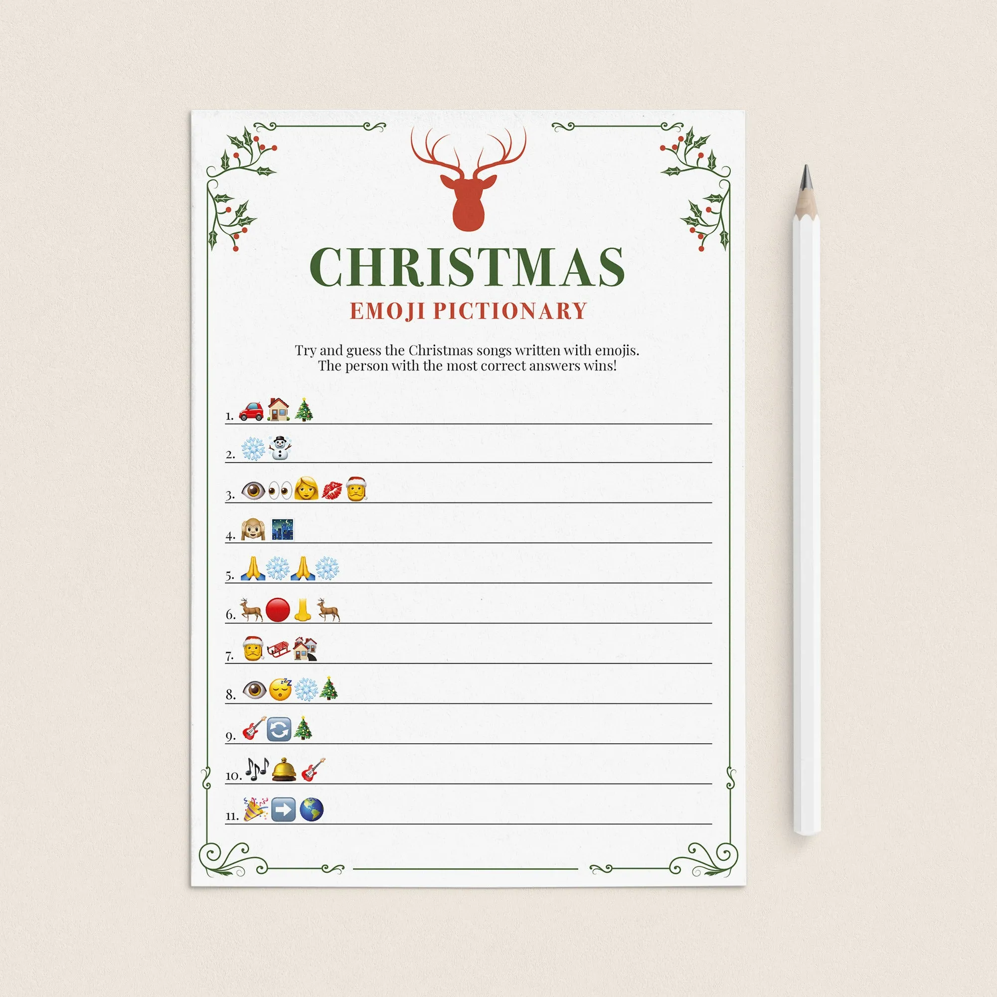 Christmas Emoji Pictionary Game with Answers Printable