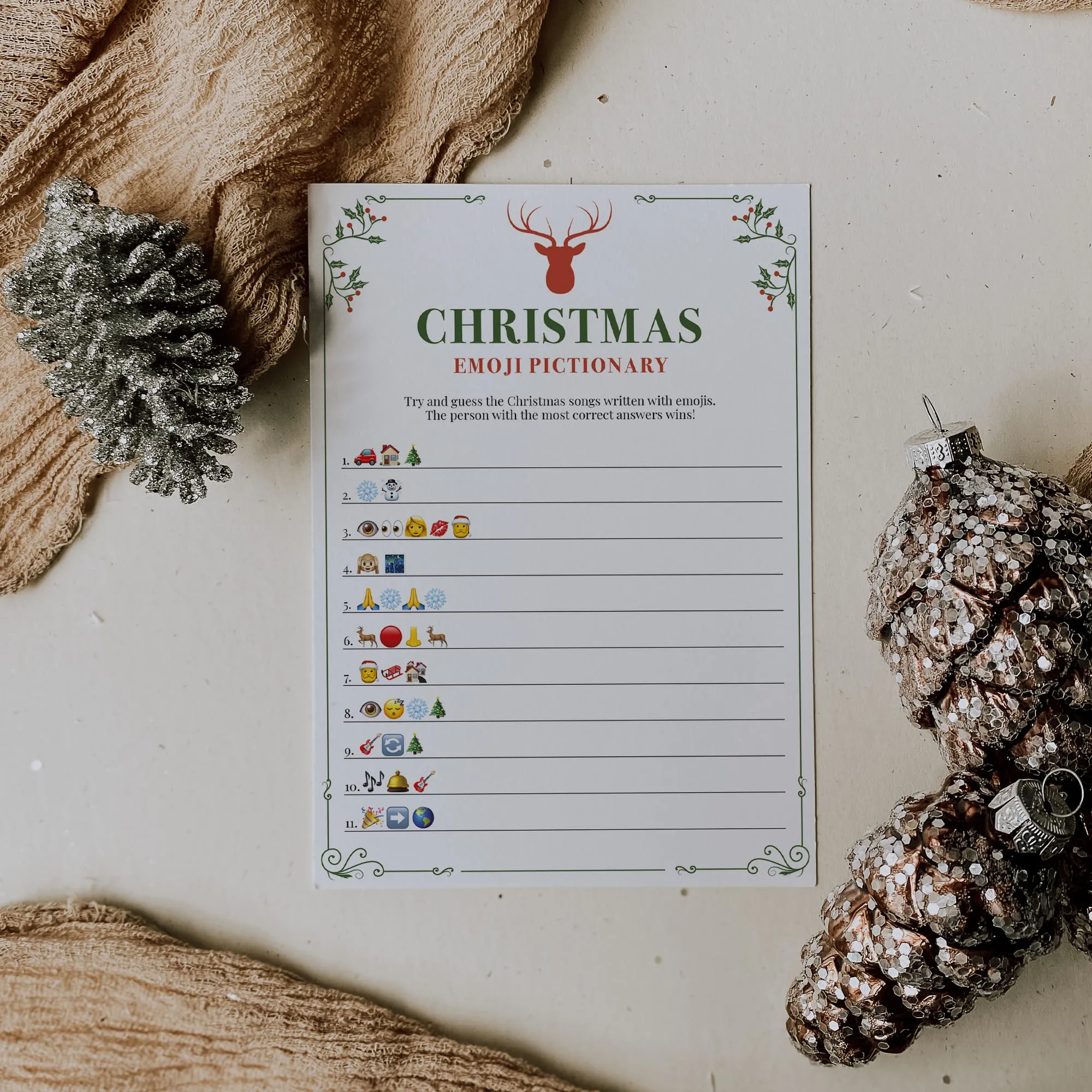 Christmas Emoji Pictionary Game with Answers Printable