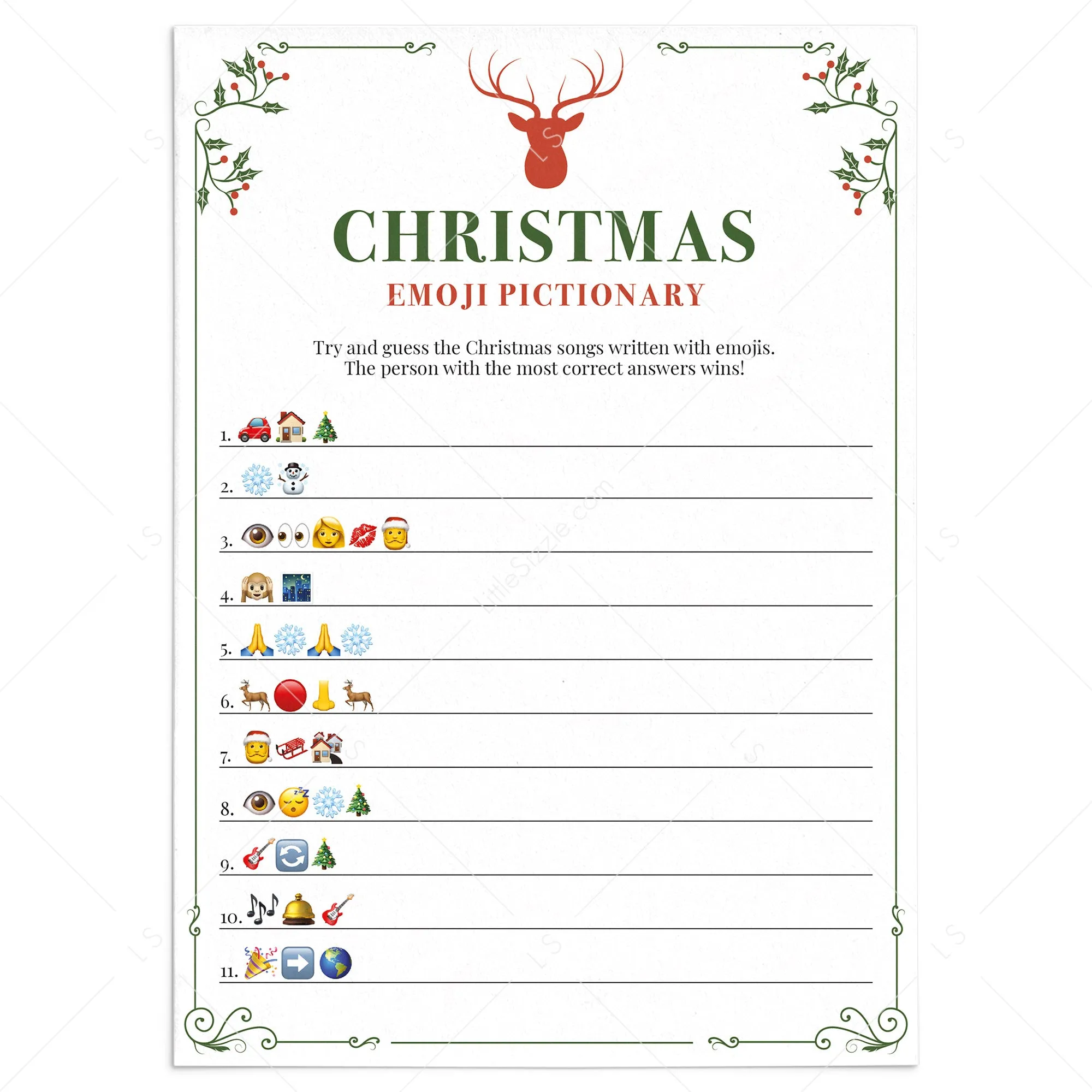 Christmas Emoji Pictionary Game with Answers Printable