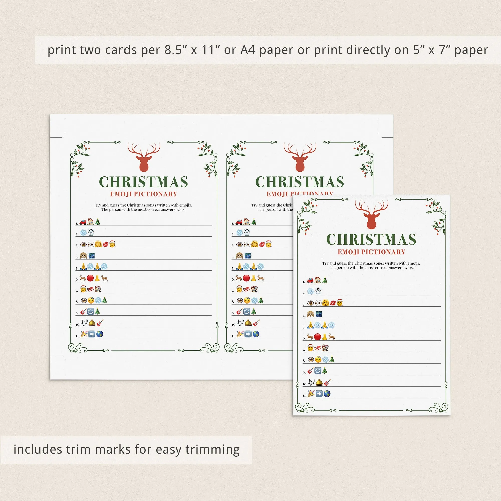 Christmas Emoji Pictionary Game with Answers Printable