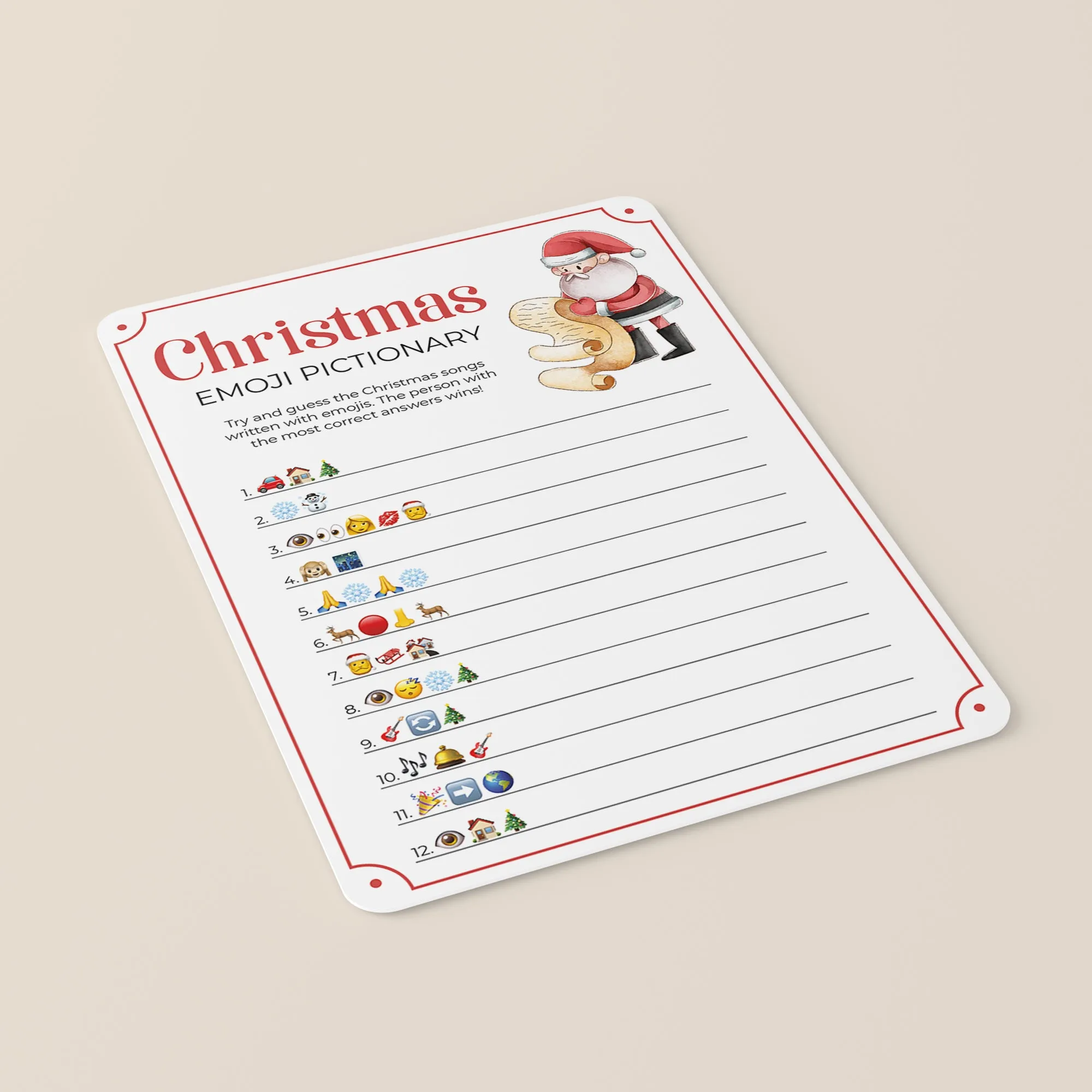 Christmas Emojis Game Printable