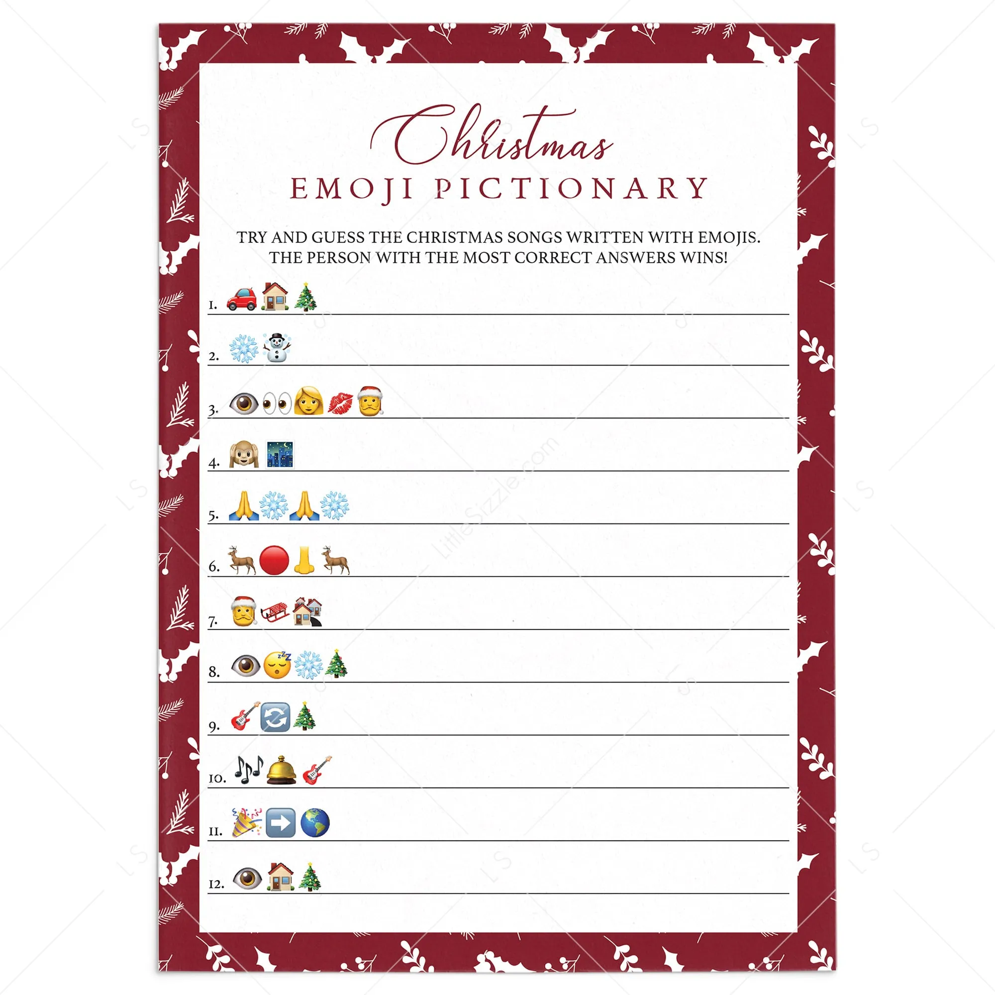 Christmas Song Emoji Game Instant Download