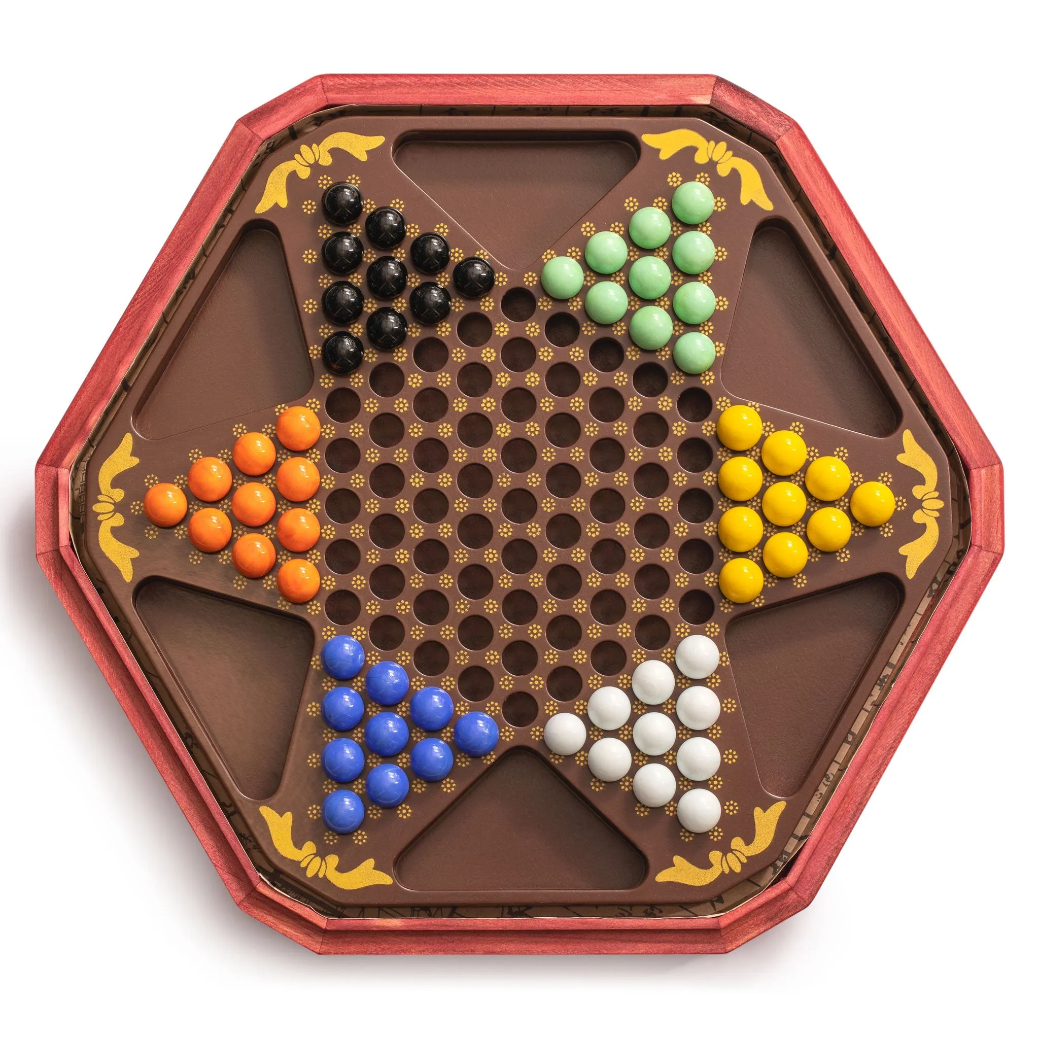 Classic Chinese Checkers Halma Board Game Set with Storage, 12.6" Wooden Board, and Solid Color 16mm Glass Marbles