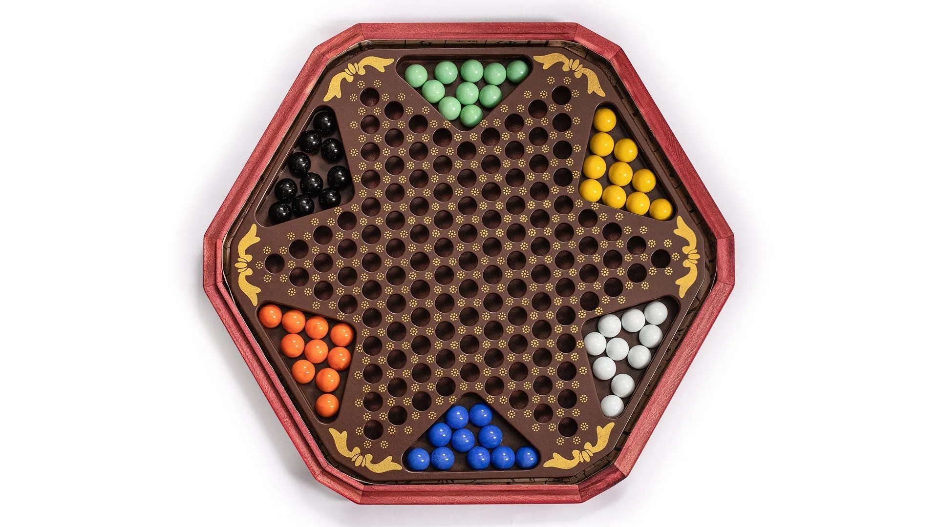 Classic Chinese Checkers Halma Board Game Set with Storage, 12.6" Wooden Board, and Solid Color 16mm Glass Marbles