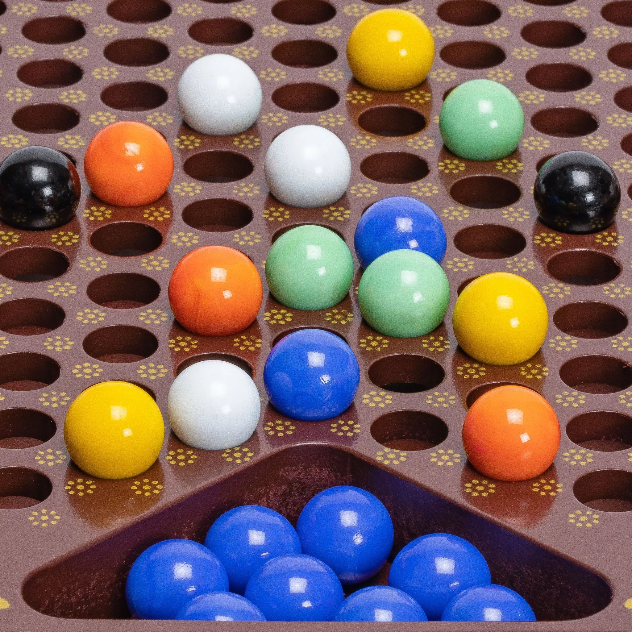 Classic Chinese Checkers Halma Board Game Set with Storage, 12.6" Wooden Board, and Solid Color 16mm Glass Marbles