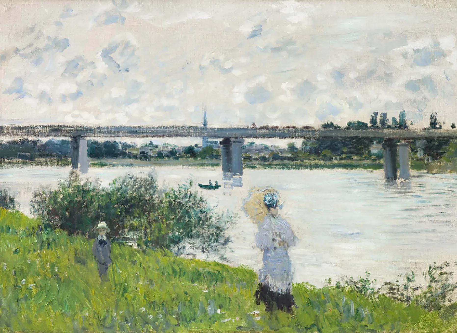 Claude Monets The Promenade with the Railroad Bridge Argenteuil 1874