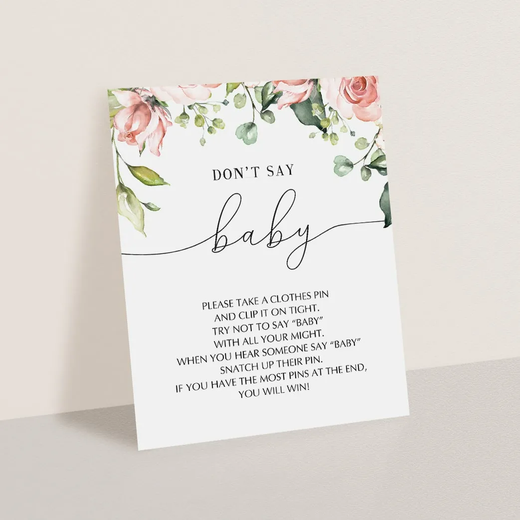 Dont Say Baby Game Sign Blush Floral Baby Shower Printable